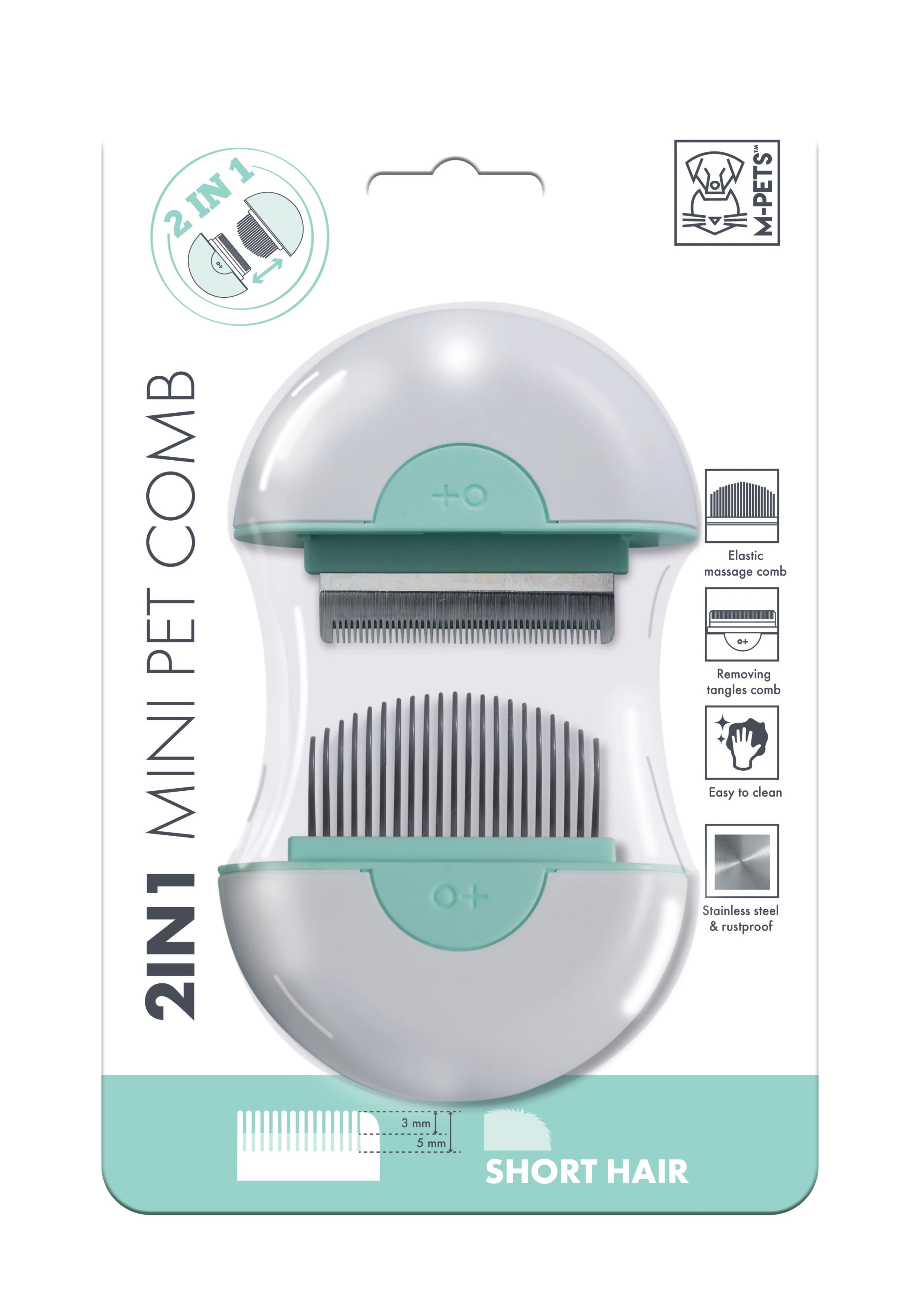 M PETS 2 IN 1 MINI PET COMB FOR SHORT HAIR  GREEN