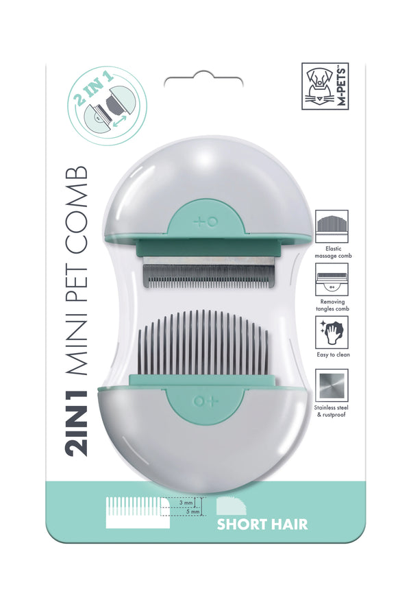 M PETS 2 IN 1 MINI PET COMB FOR SHORT HAIR  GREEN