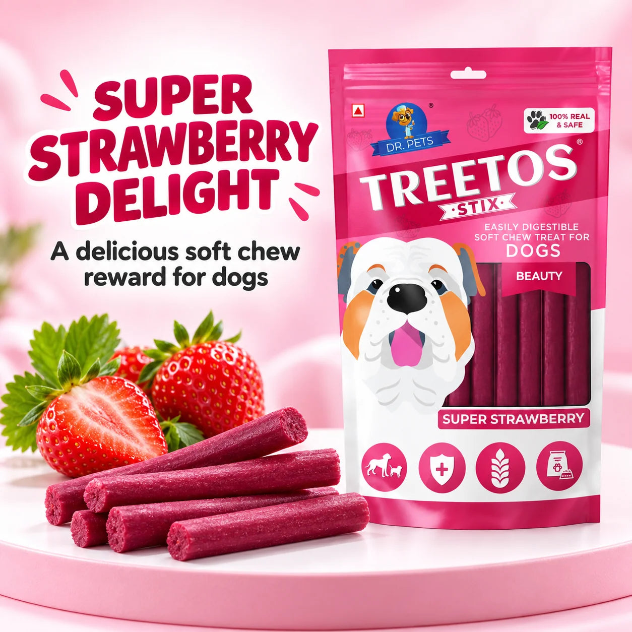 DR PET TREETOS SUPER STRAWBERRY 70G