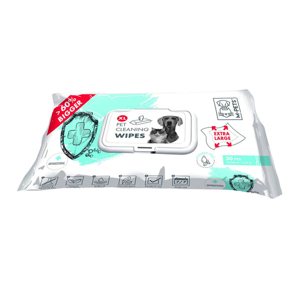 M PETS CLEANING WIPES ANTIBACTERIAL XL 30PCS
