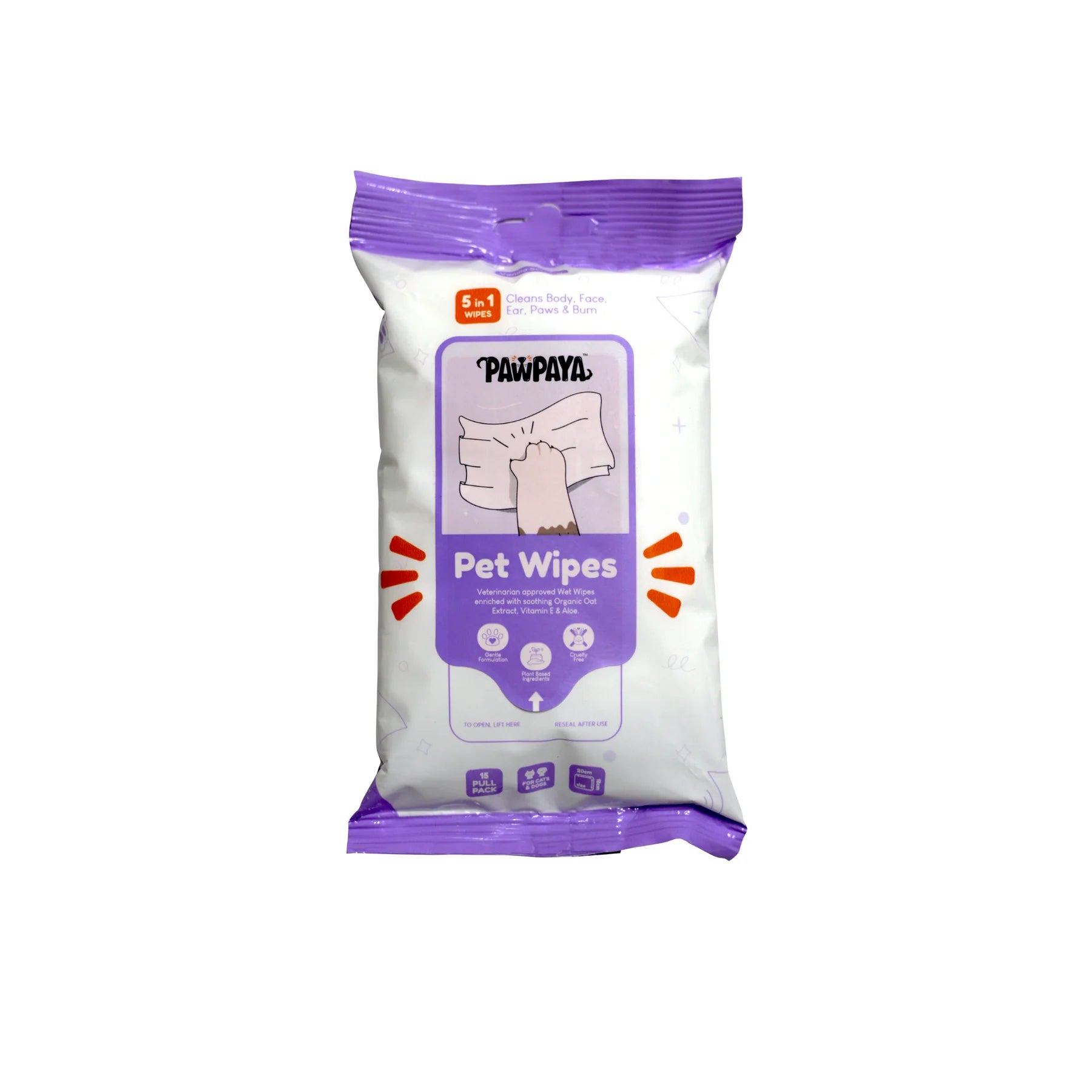 PAWPAYA PET WIPES 15 PULL PACK 20 X 18 CM
