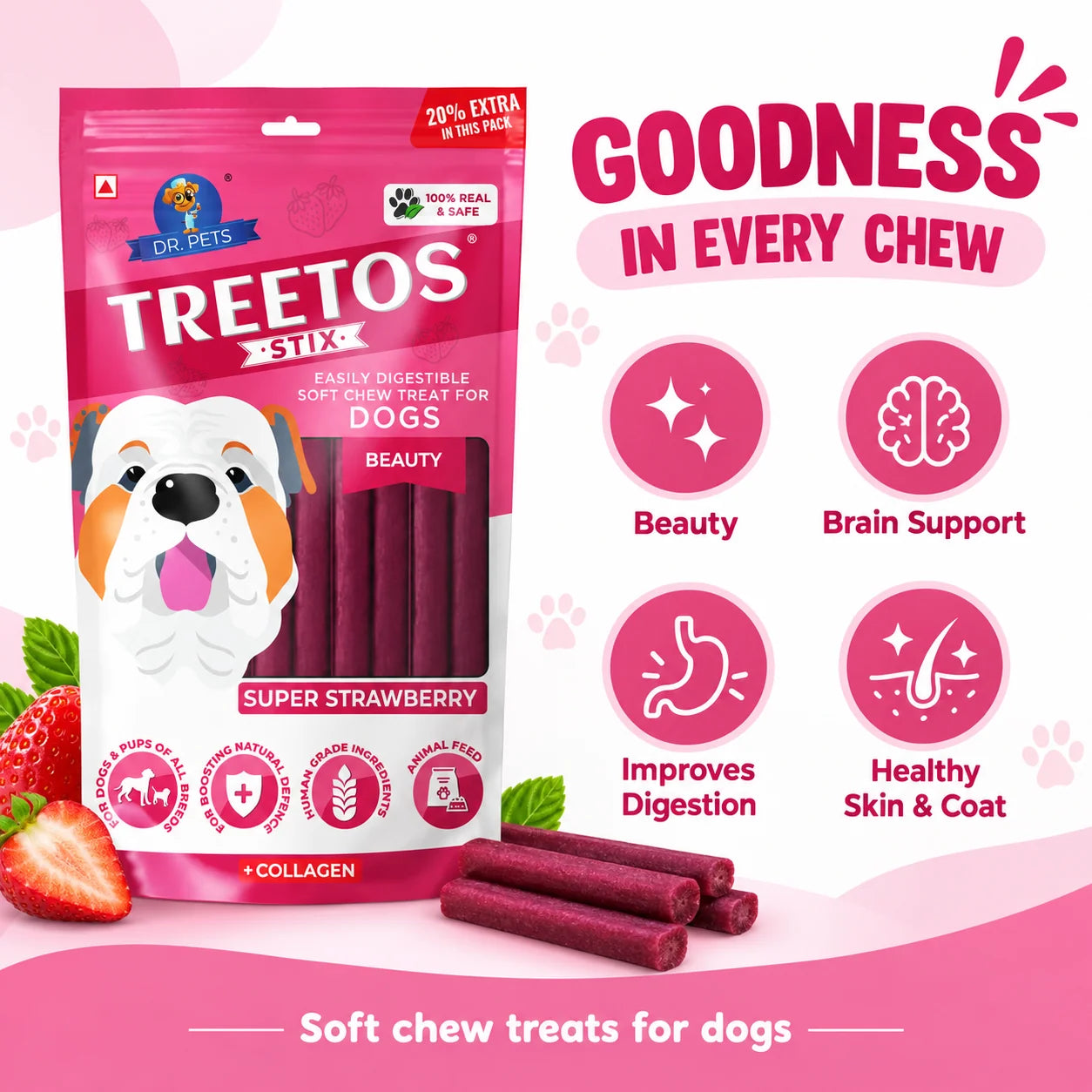 DR PET TREETOS SUPER STRAWBERRY 70G