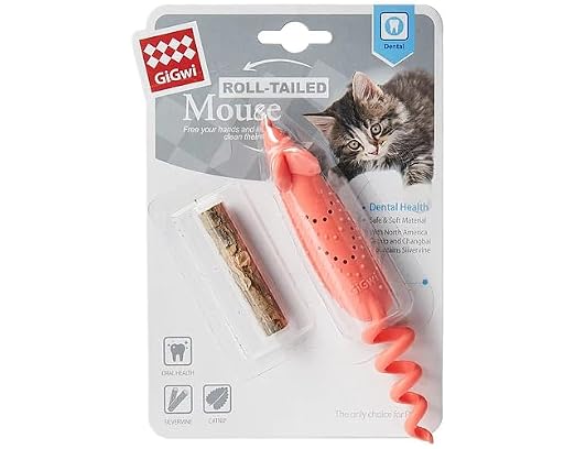 GIGWI ROLL TAILED MOUSE WITH CHARGEABLE CATNIP BAG AND SILVERLINE
