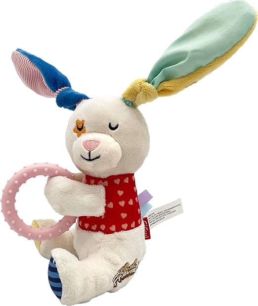 GIGWI PLUSH FRIENDZ RING RABBIT M WITH SQUEAKER AND TPR