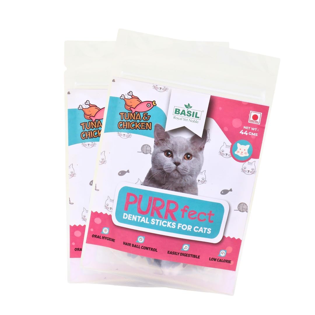 BASIL PURRFECT TUNA AND CHICKEN DENTAL STICKS FOR CAT 44GM
