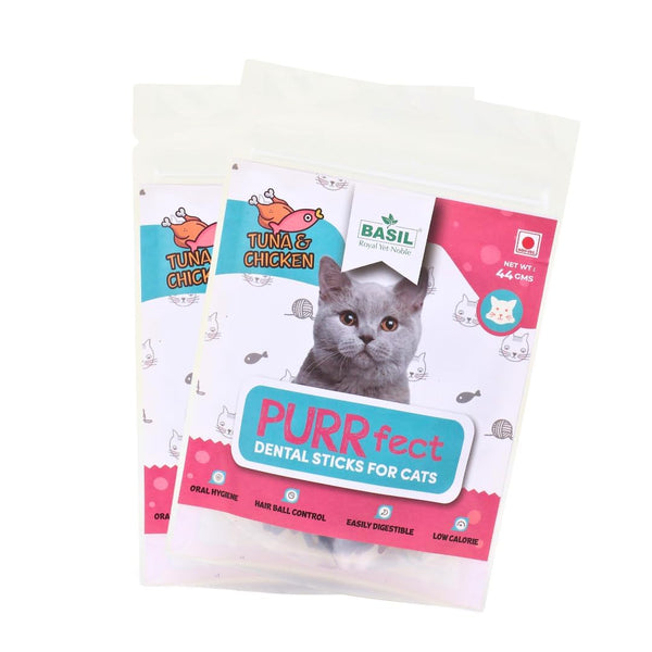 BASIL PURRFECT TUNA AND CHICKEN DENTAL STICKS FOR CAT 44GM
