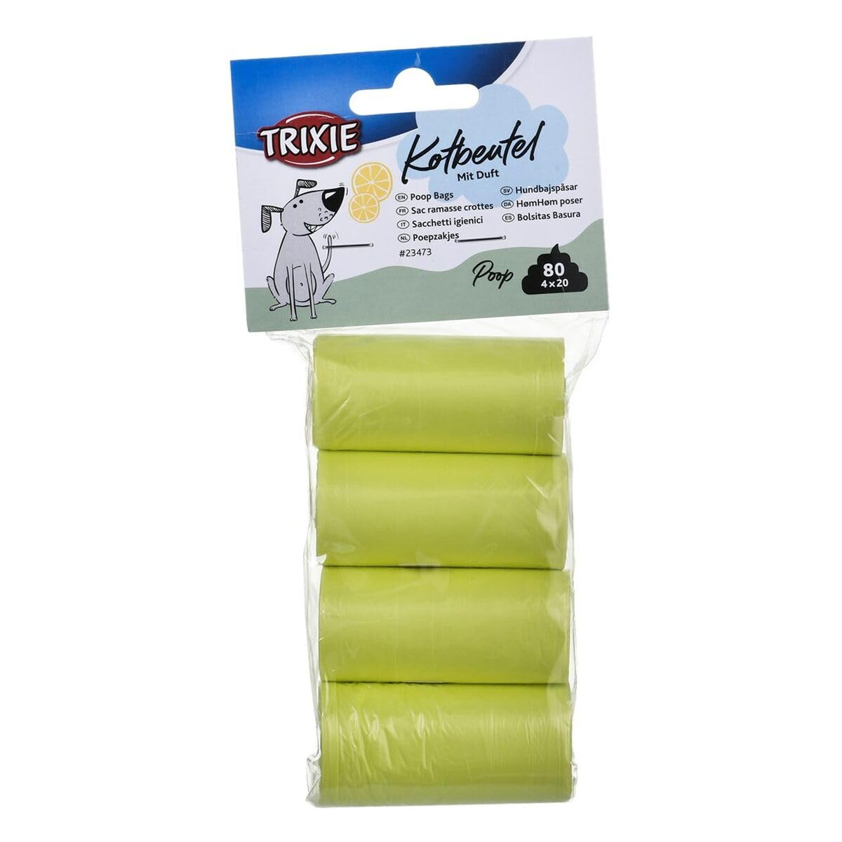 DOG POOP BAGS LEMON SCENT 4 ROLLS OF 20 BAGS YELLOW