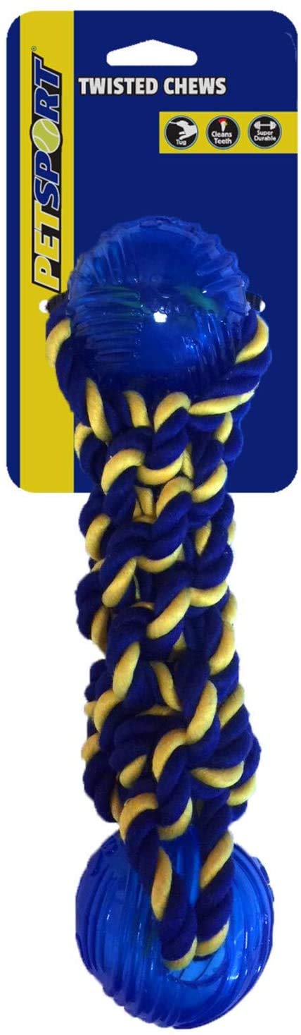 TWISTED CHEWS MEDIUM BRAIDED COTTON ROPE BUMPER WITH 2 TPR BALL 9.5 INCH