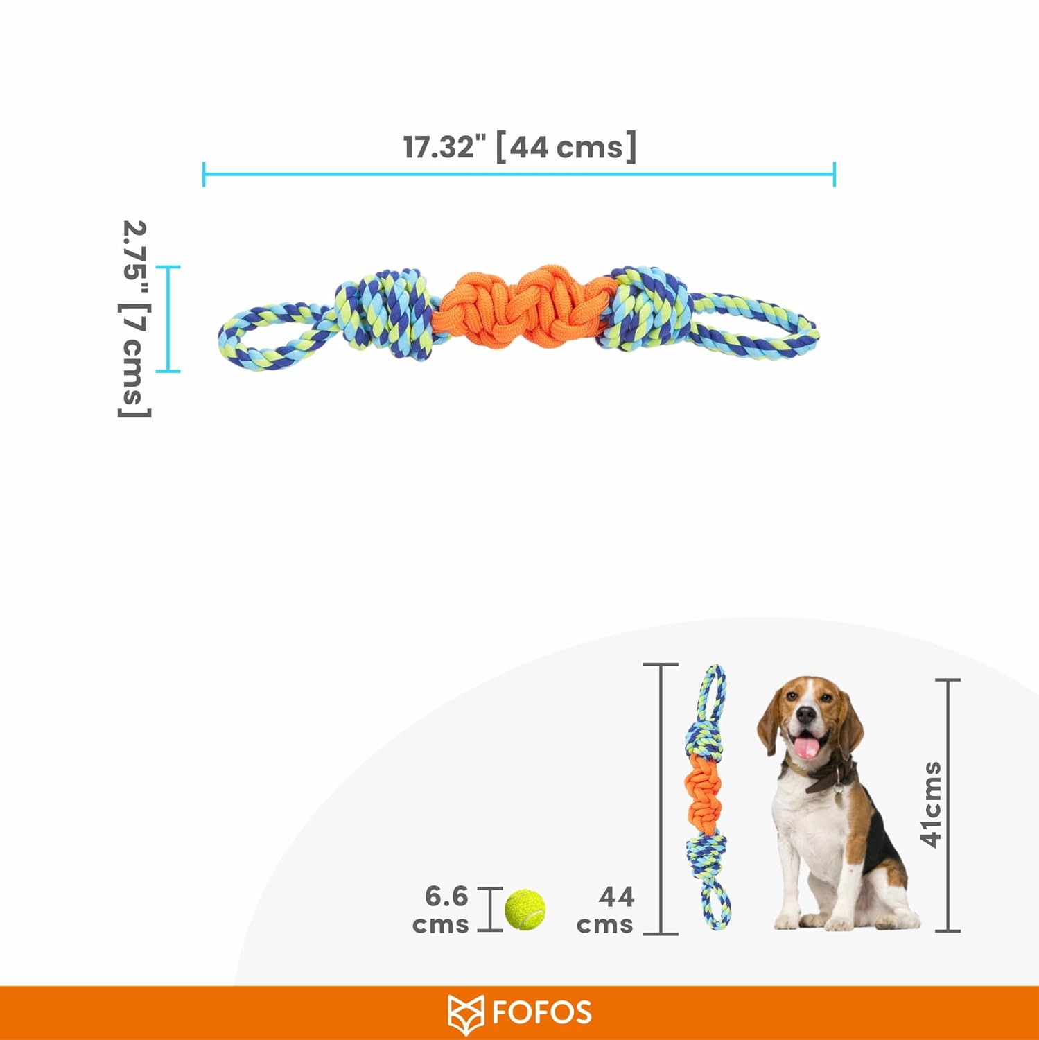 FOFOS FLOSSY ROPE DOG TOY BLUE ORANGE