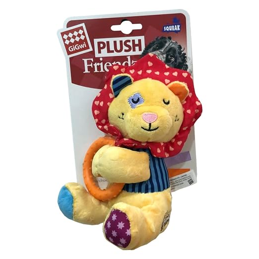 GIGWI PLUSH FRIENDZ RING LION M WITH SQUEAKER AND TPR