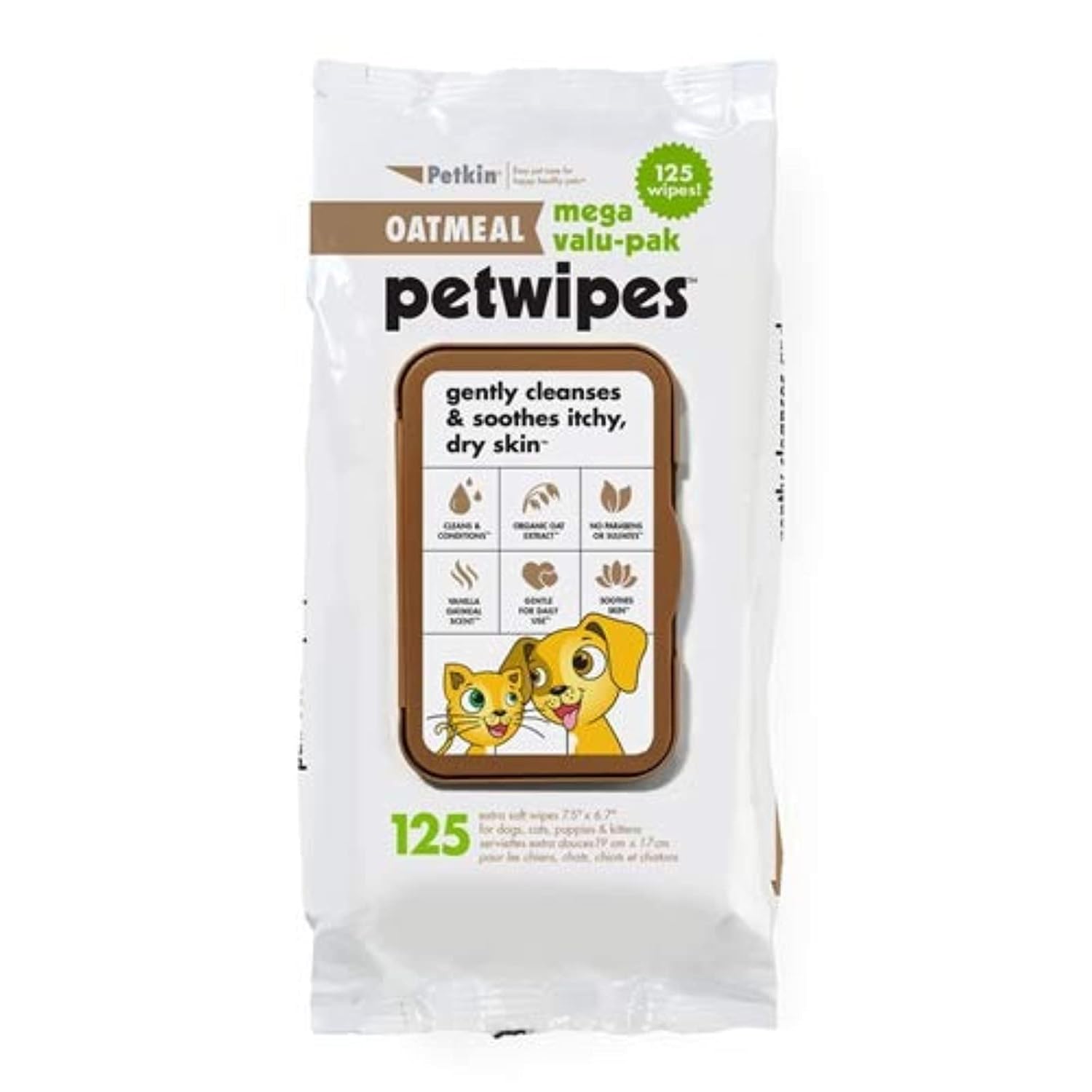 PETKIN OATMEAL PET WIPES VALUPAK 125PCS