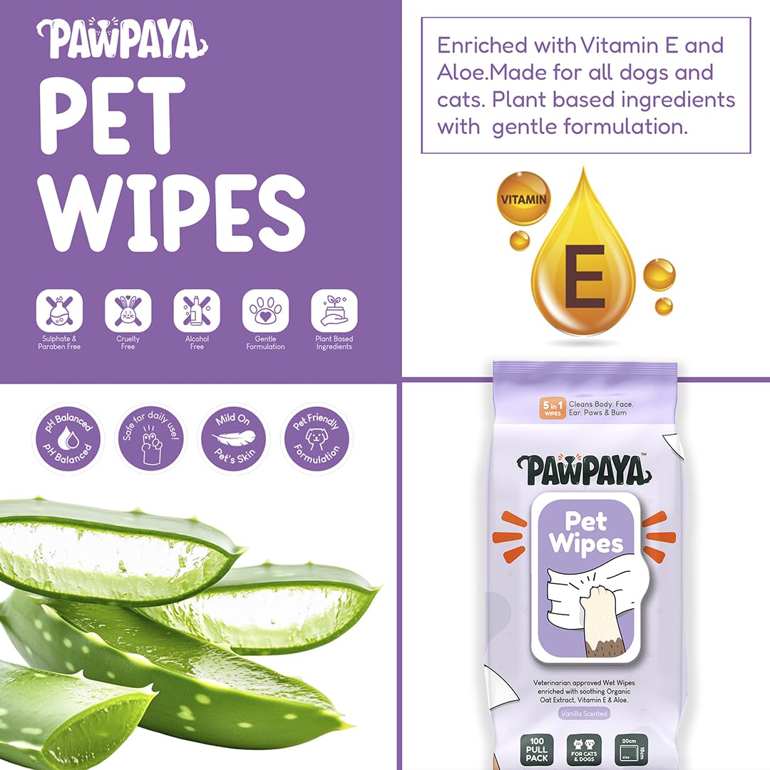 PAWPAYA PET WIPES 100 PACK TUB 19 X 16CM