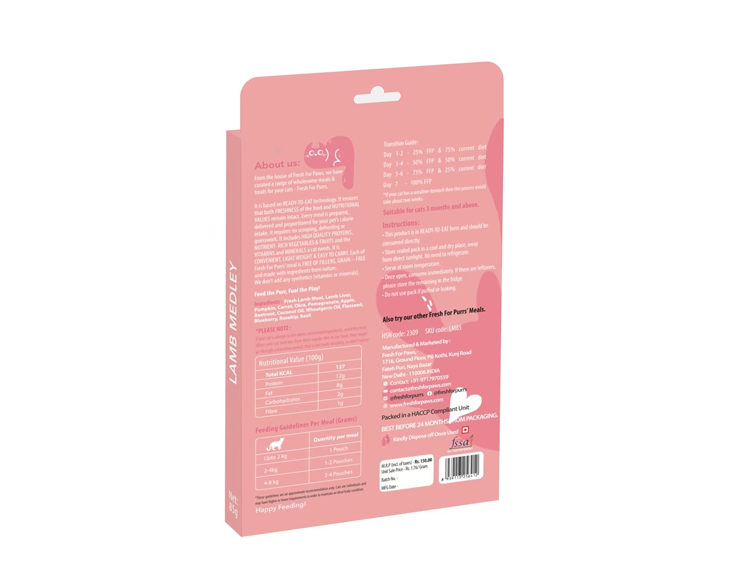 FRESH FOR PURRS LAMB MEDLEY 85GM