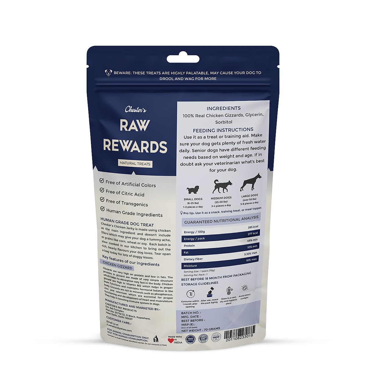 CHESTER RAW REWARD CHICKEN GIZZARDS 50G