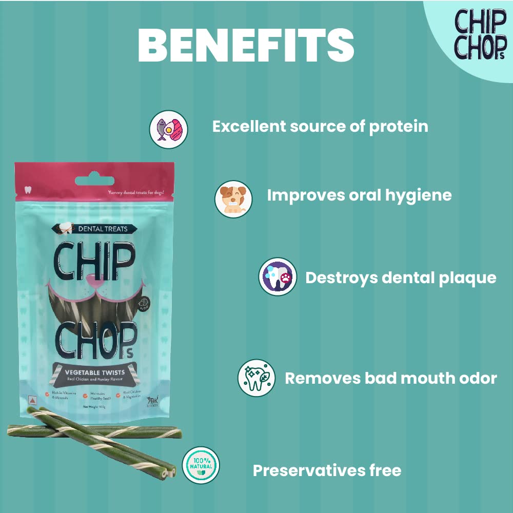 CHIP CHOPS VEGETABLE TWISTS REAL CHICKEN AND PARSLEY FLAVOUR 100G