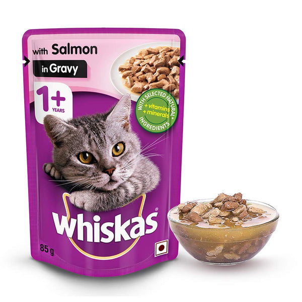 WHISKAS ADULT SALMON IN GRAVY 85G