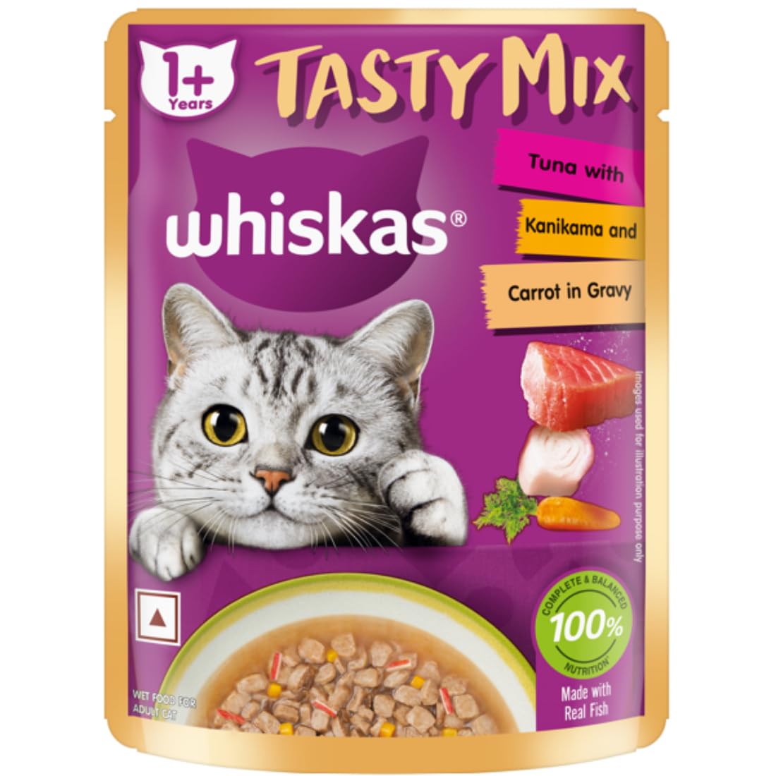 WHISKAS TASTY MIX TUNA KANIKAMA CARROT IN GRAVY 70G