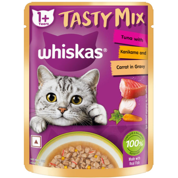 WHISKAS TASTY MIX TUNA KANIKAMA CARROT IN GRAVY 70G