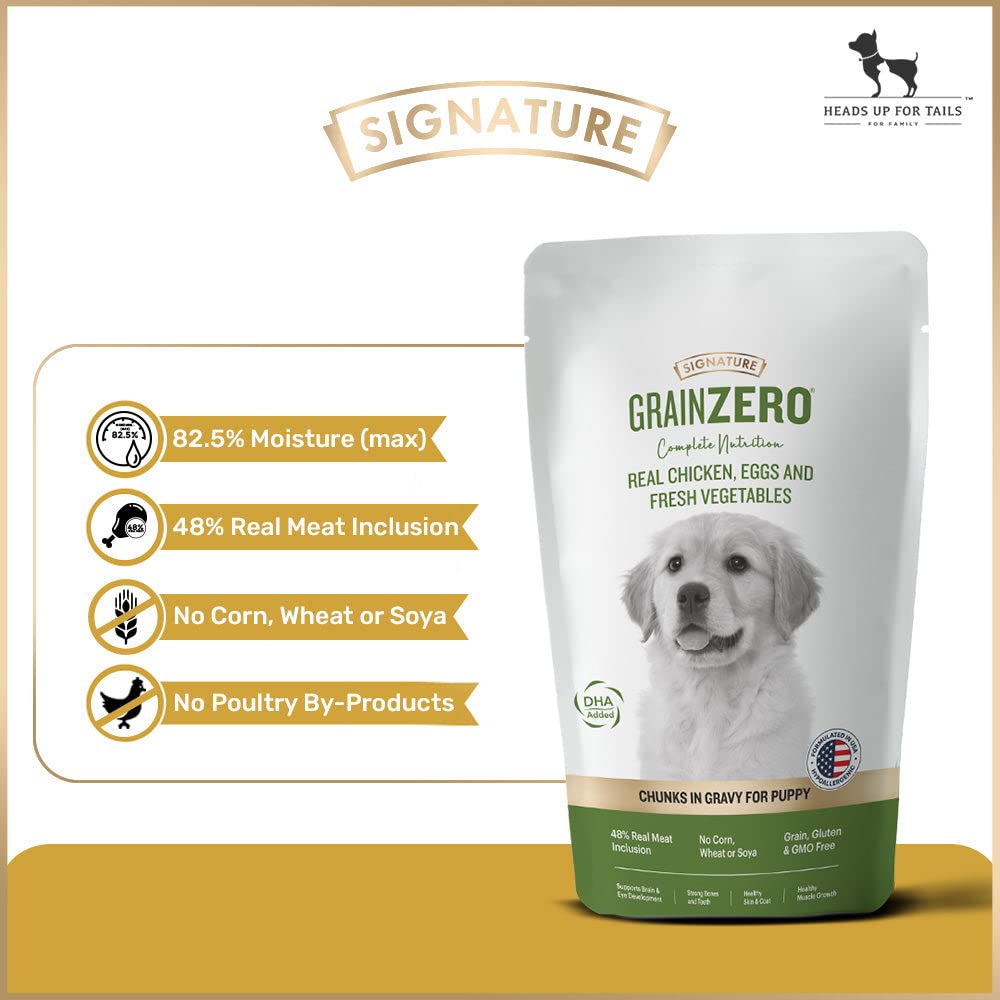GRAIN ZERO REAL CHICKEN EGG AND FRESH VEGITABLES CHUNKS IN GRAVY PUPPY 150GM