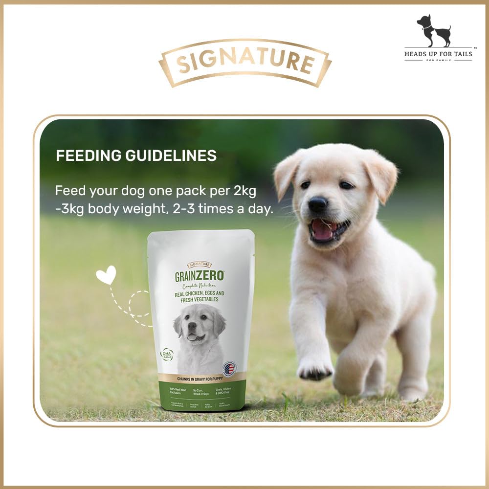 GRAIN ZERO REAL CHICKEN EGG AND FRESH VEGITABLES CHUNKS IN GRAVY PUPPY 150GM