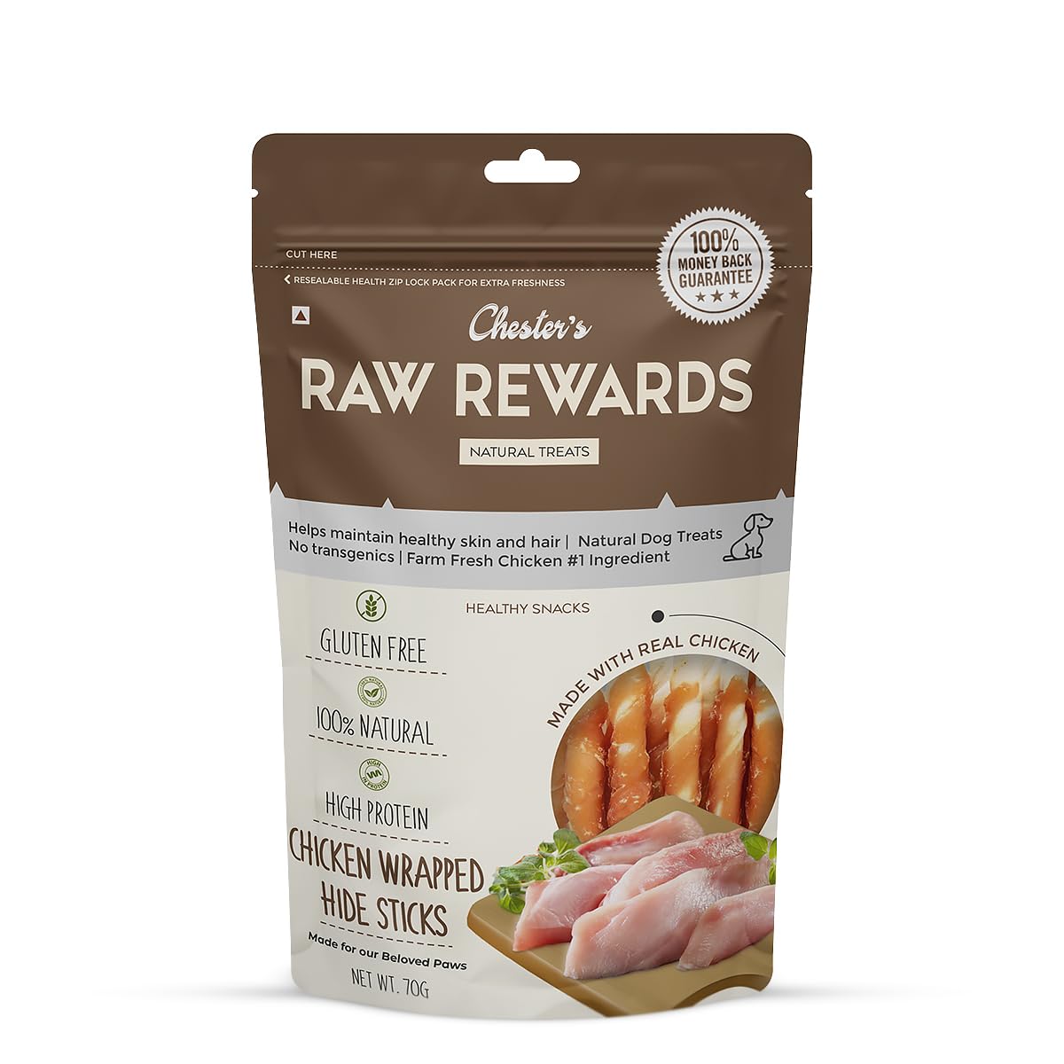 CHESTER RAW REWARD CHICKEN WRAPPED HIDE STICKS 50G