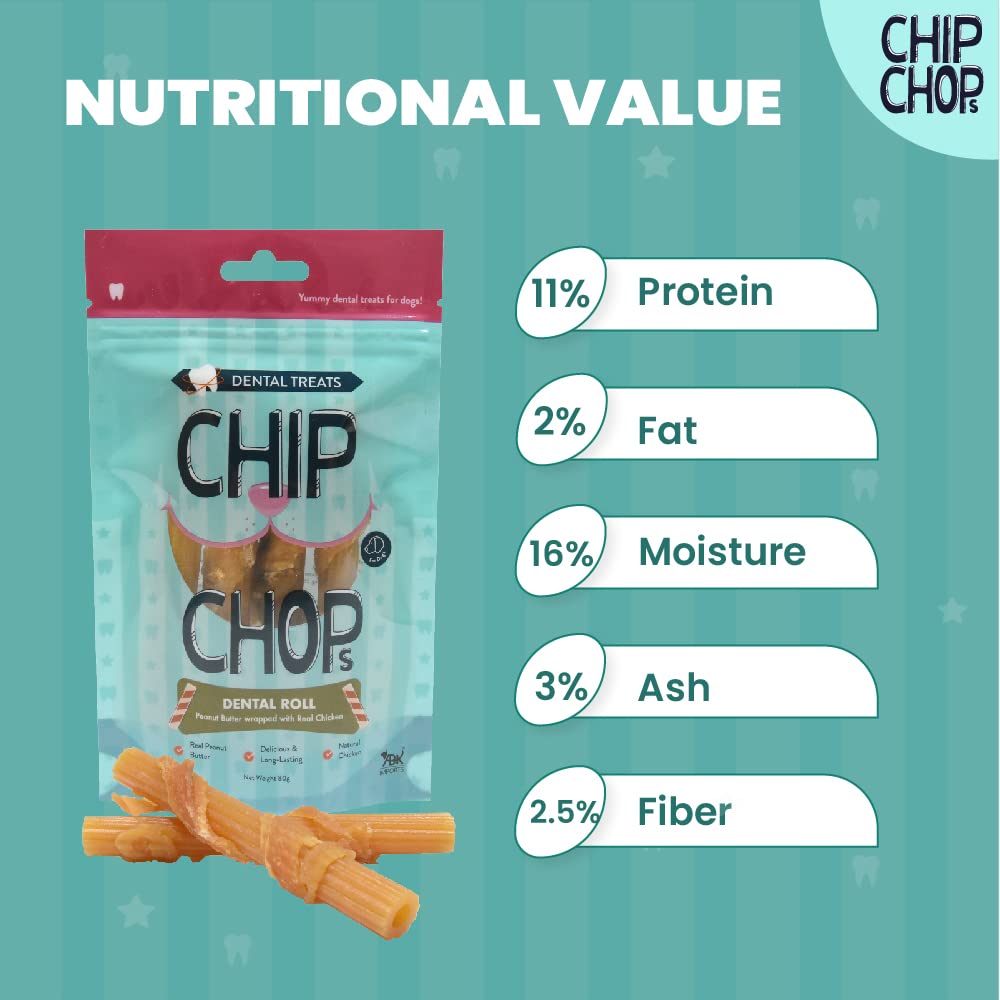CHIP CHOPS DENTAL ROLL PEANUT BUTTER WRAPPED WITH REAL CHICKEN 80G