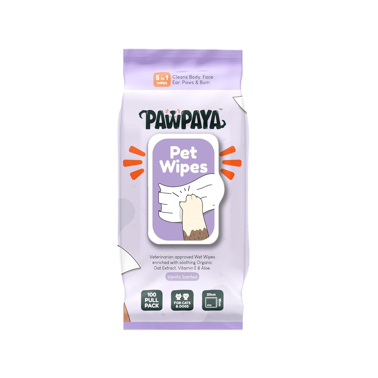 PAWPAYA PET WIPES 100 PULL PACK 20 X 18CM