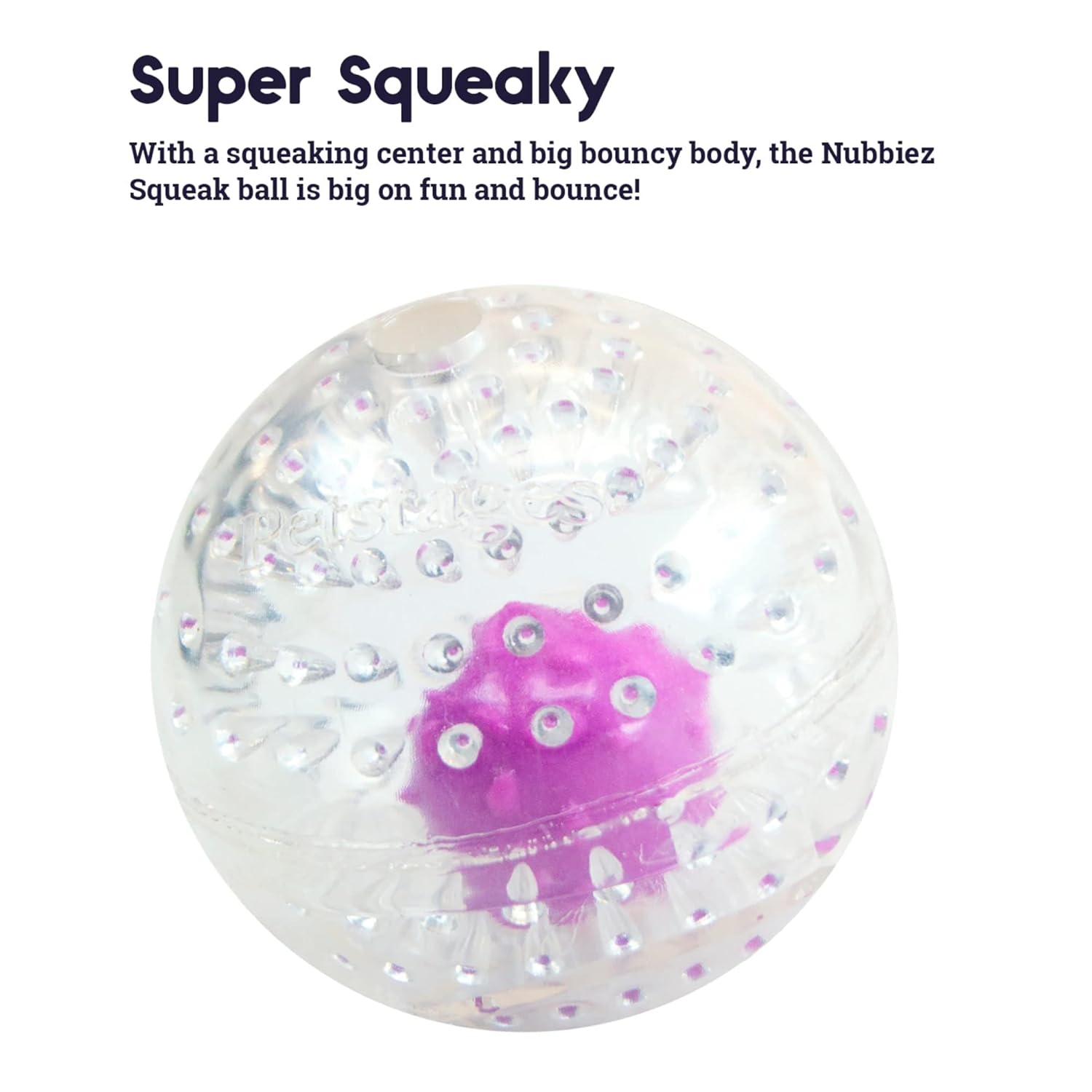 NUBBIEZ TREAT AND SQUEAK DOG BALL PURPLE LARGE