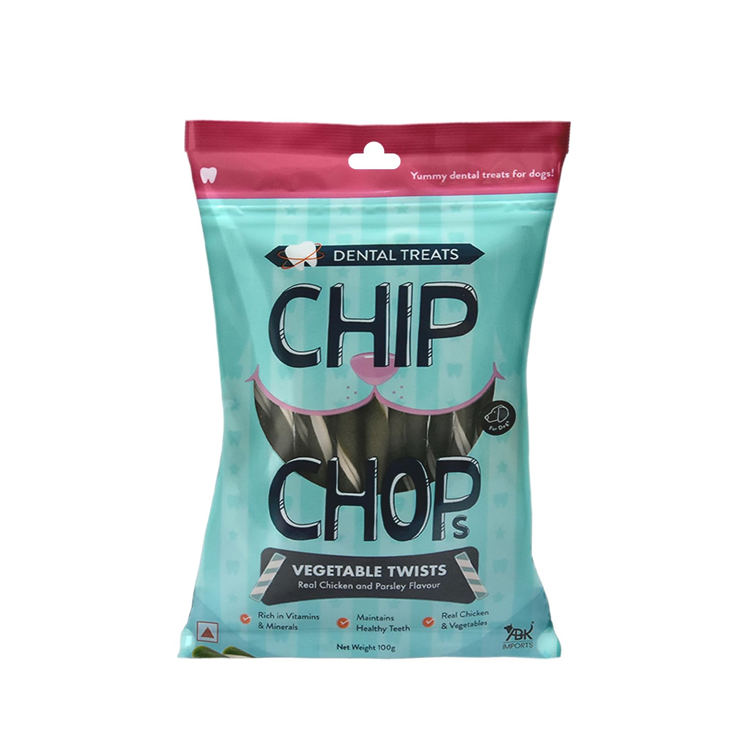 CHIP CHOPS VEGETABLE TWISTS REAL CHICKEN AND PARSLEY FLAVOUR 100G