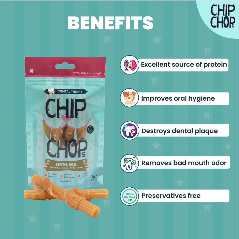 CHIP CHOPS DENTAL ROLL PEANUT BUTTER WRAPPED WITH REAL CHICKEN 80G