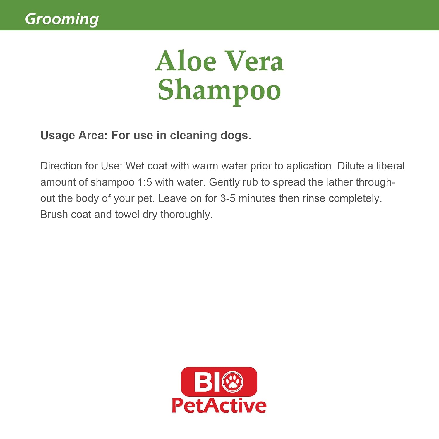 BIO PETACTIVE ALOE VERA SHAMPOO FOR DOGS 250ML