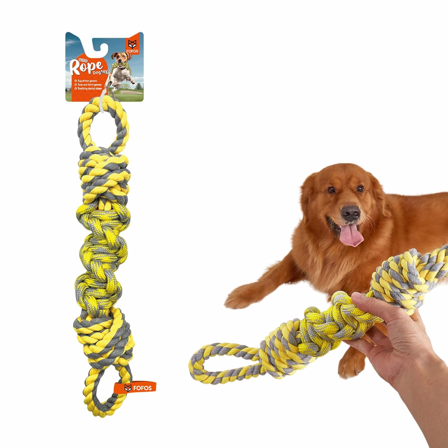 FOFOS FLOSSY ROPE DOG TOY YELLOW GREY