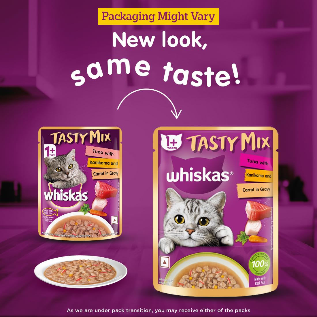 WHISKAS TASTY MIX TUNA KANIKAMA CARROT IN GRAVY 70G