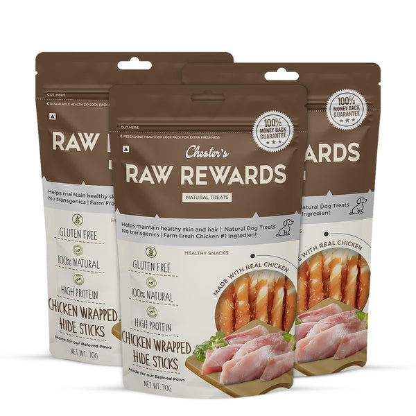 CHESTER RAW REWARD CHICKEN WRAPPED HIDE STICKS 50G