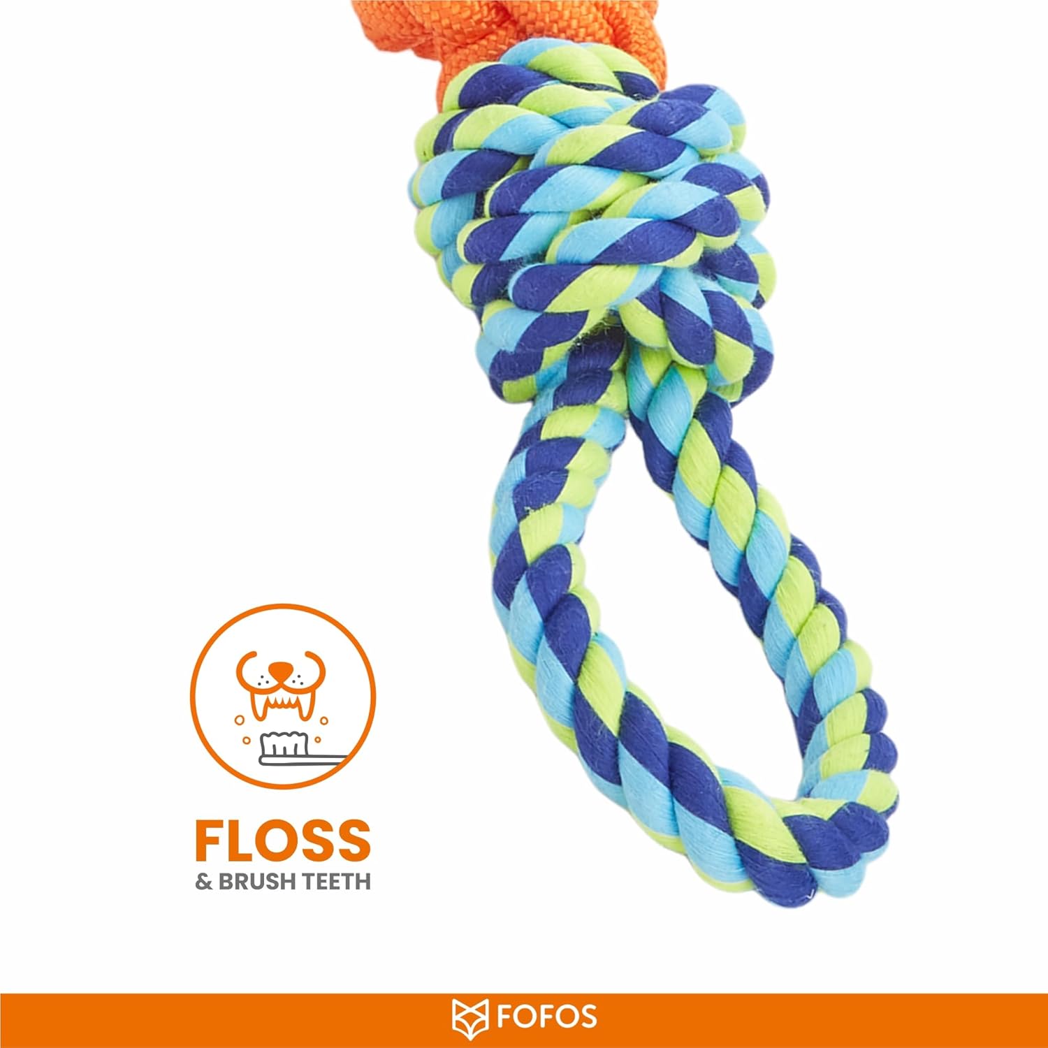 FOFOS FLOSSY ROPE DOG TOY BLUE ORANGE