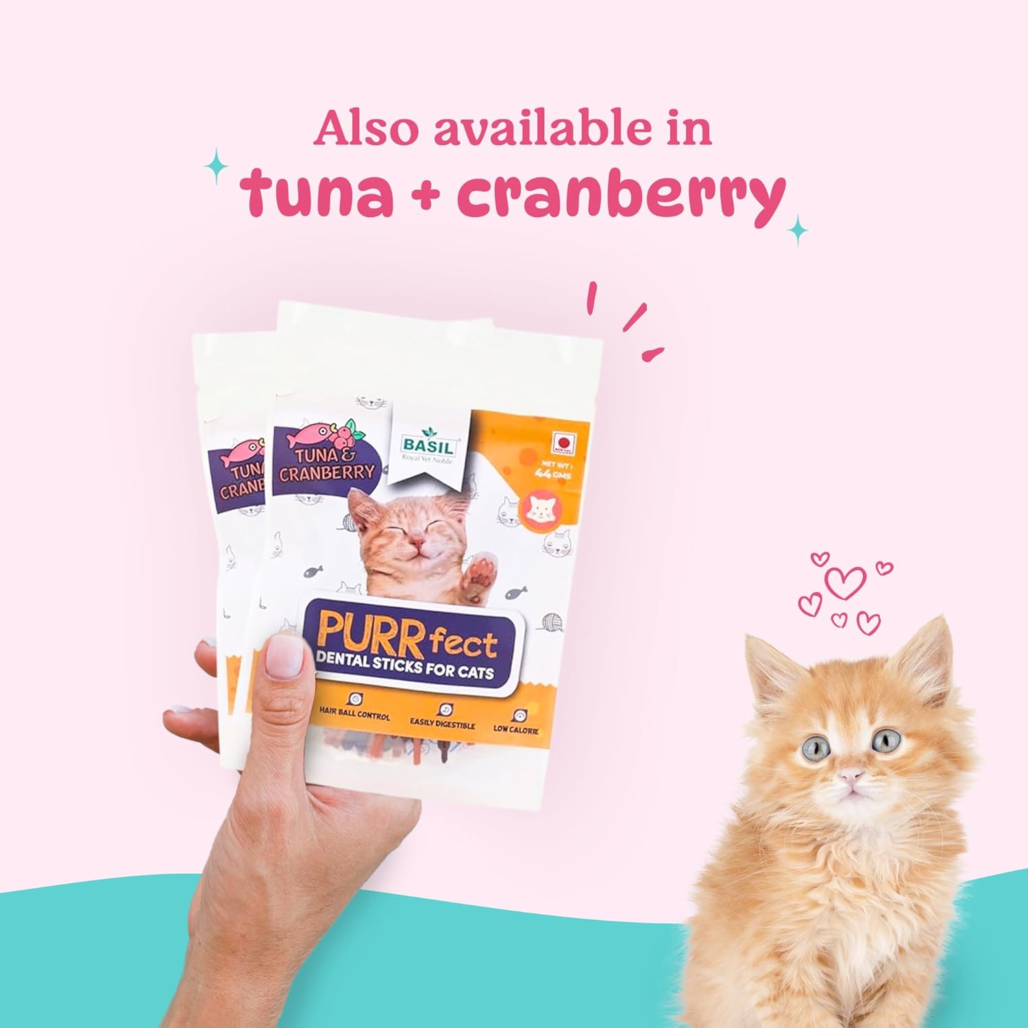 BASIL PURRFECT TUNA AND CHICKEN DENTAL STICKS FOR CAT 44GM