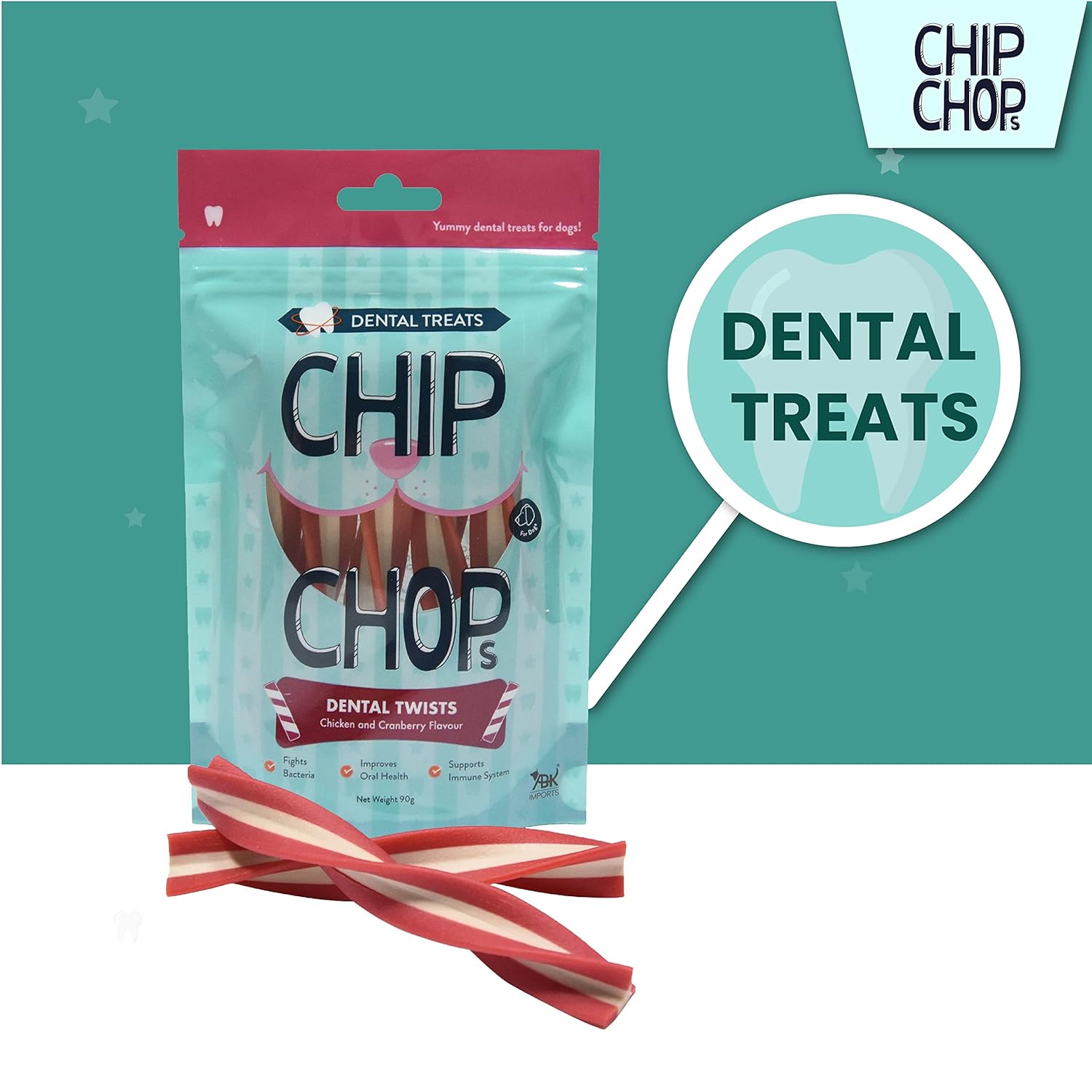 CHIP CHOPS DENTAL TWIST CHICKEN AND CRANBERRY FLAVOUR 90G