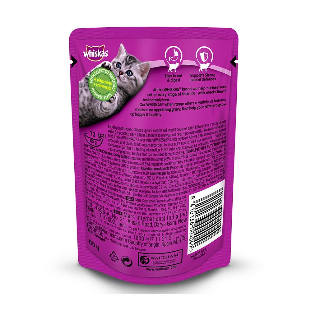 WHISKAS KITTEN CHICKEN IN GRAVY 85G