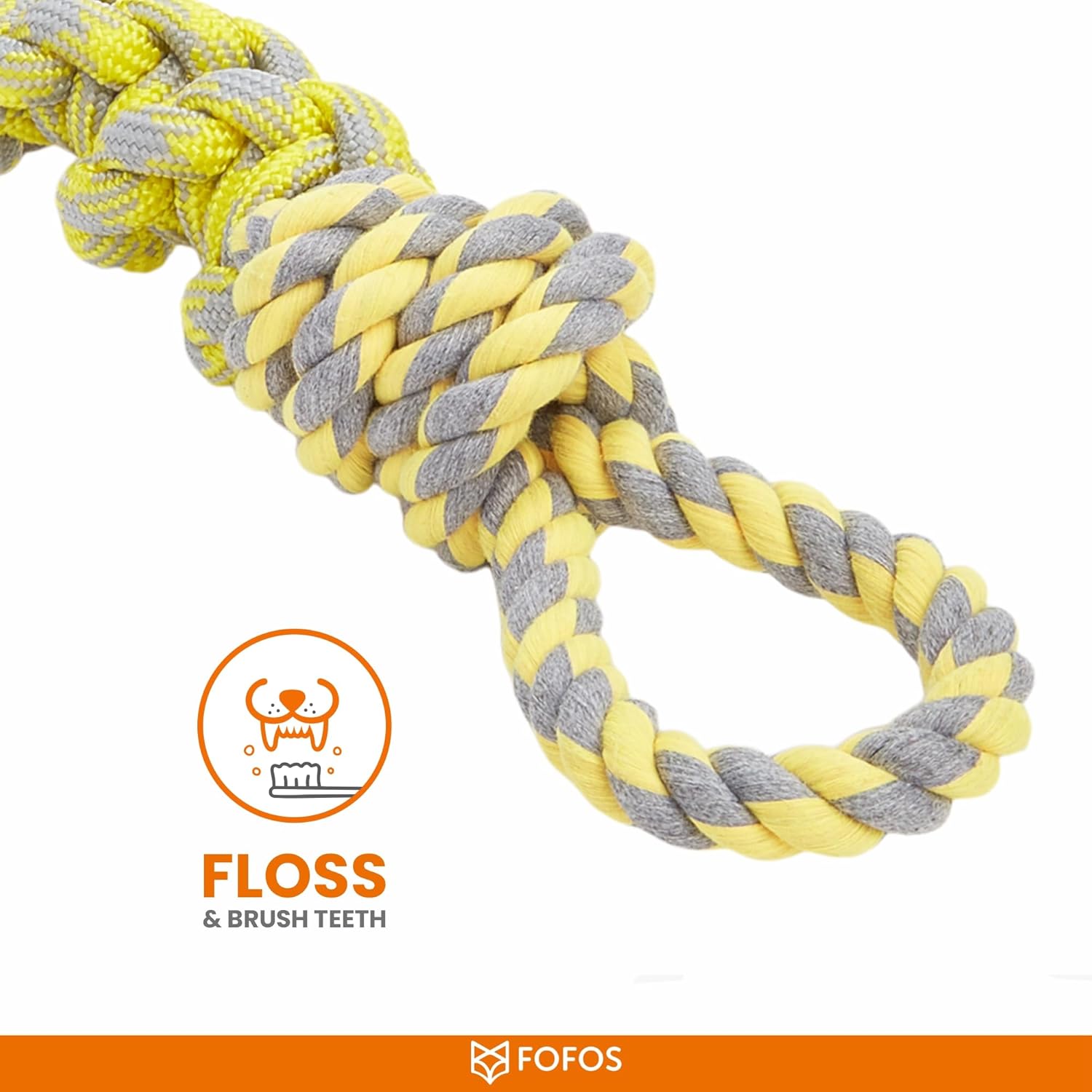 FOFOS FLOSSY ROPE DOG TOY YELLOW GREY