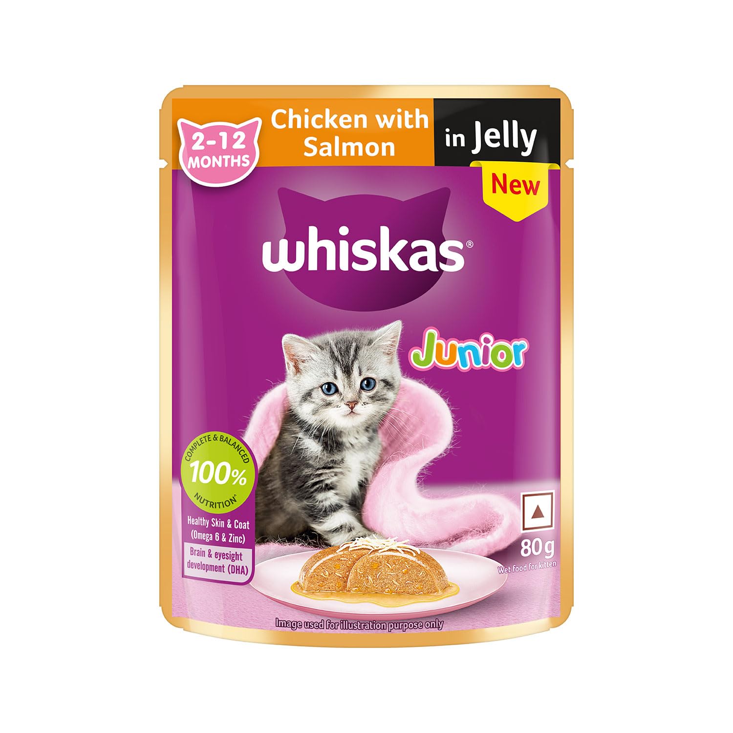 WHISKAS JUNIOR CHICKEN WITH SALMON IN JELLY 80G
