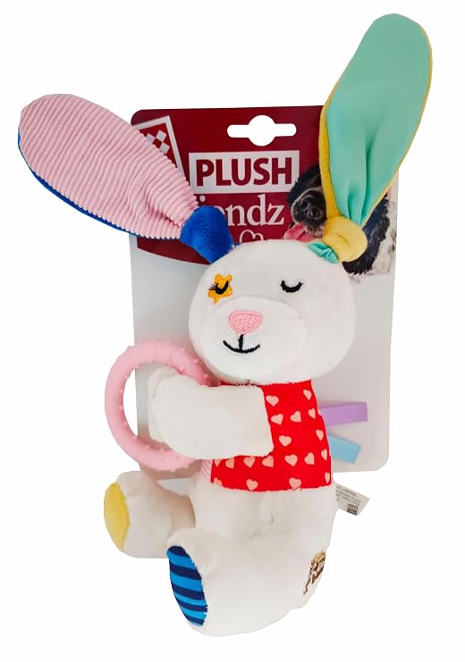 GIGWI PLUSH FRIENDZ RING RABBIT M WITH SQUEAKER AND TPR