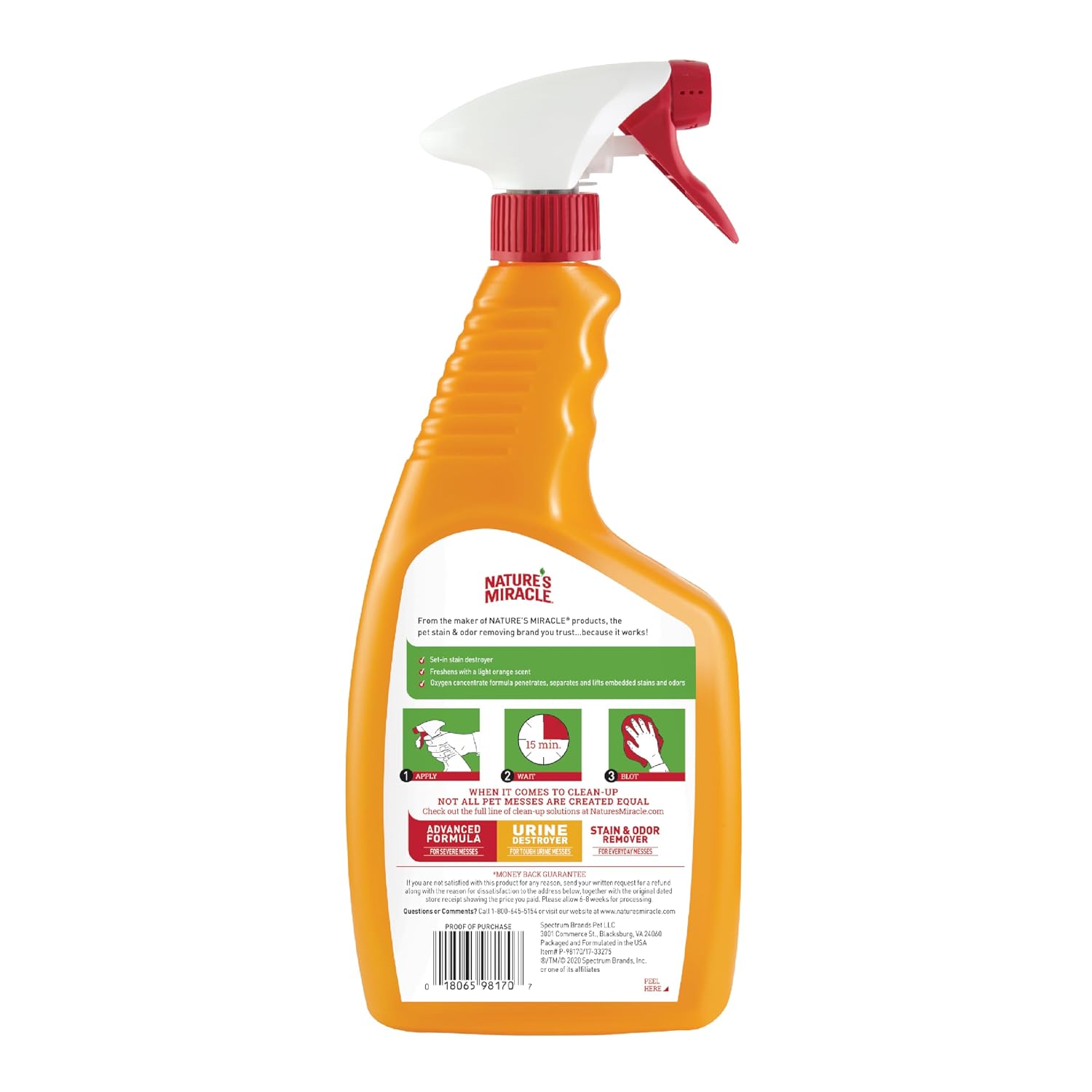 NATURES MIRACLE ORANGE OXY STAIN AND ODOUR REMOVER TRIGGER SPRAY 24 OZ