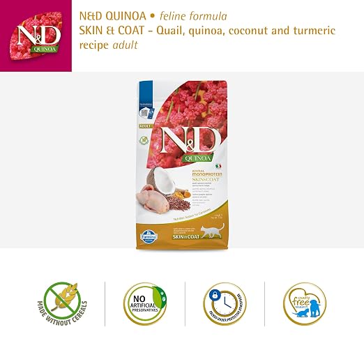FARMINA N AND D QUIN CAT GF SKIN COAT QUAIL ADULT 1.5KG