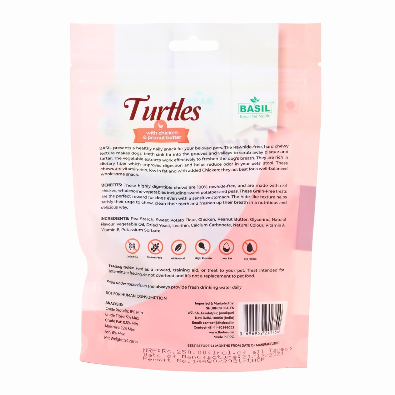 BASIL TURTLES WITH CHICKEN PEANUT BUTTER 94G