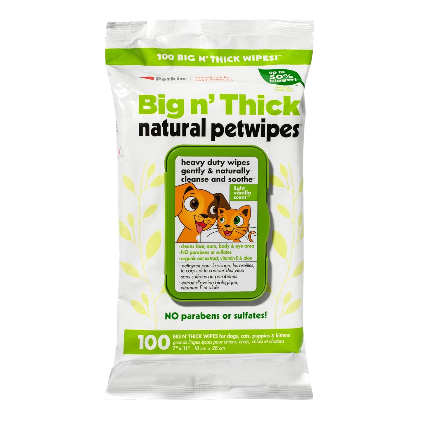 PETKIN BIG NATURAL PET WIPES 100 PCS