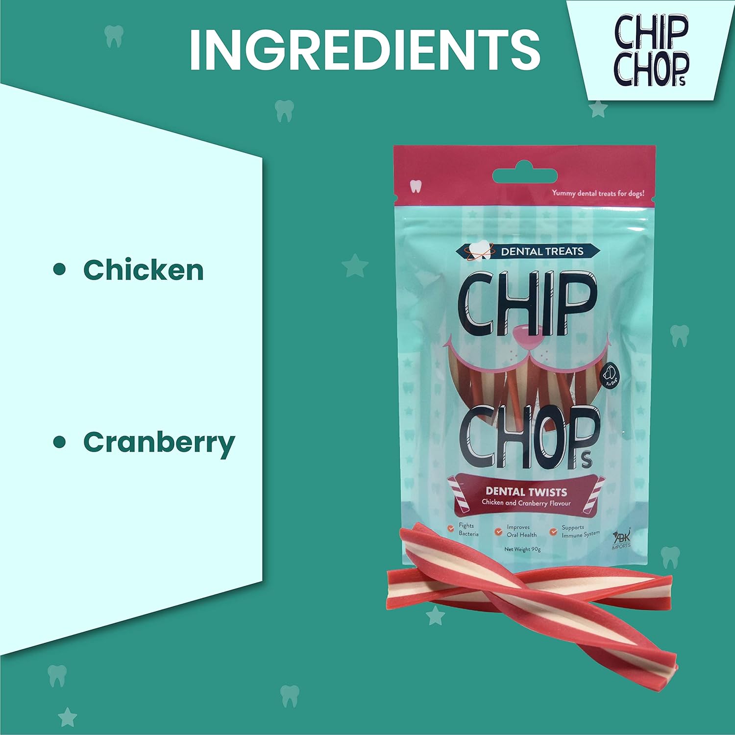 CHIP CHOPS DENTAL TWIST CHICKEN AND CRANBERRY FLAVOUR 90G