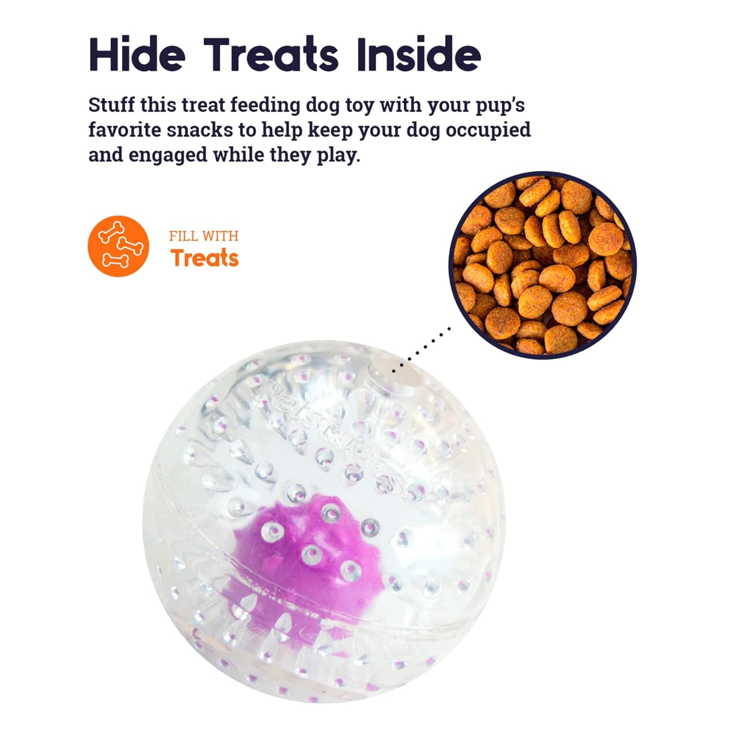 NUBBIEZ TREAT AND SQUEAK DOG BALL PURPLE LARGE