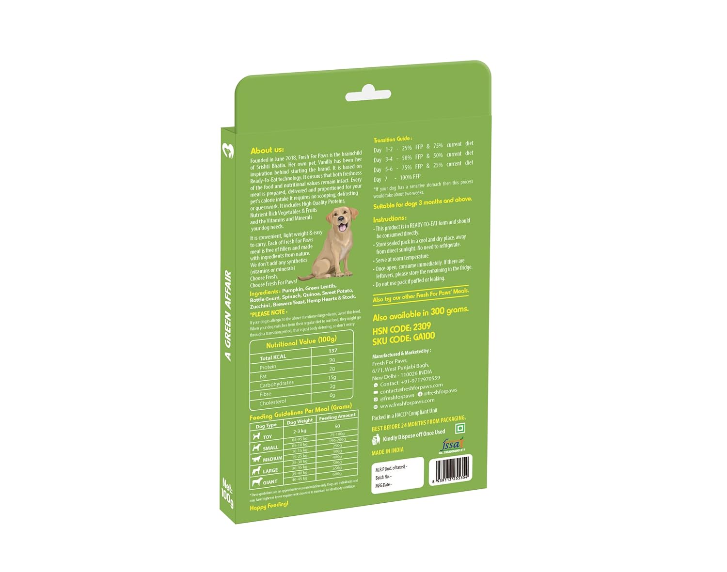 FRESH FOR PAWS A GREEN AFFAIR 100 GM