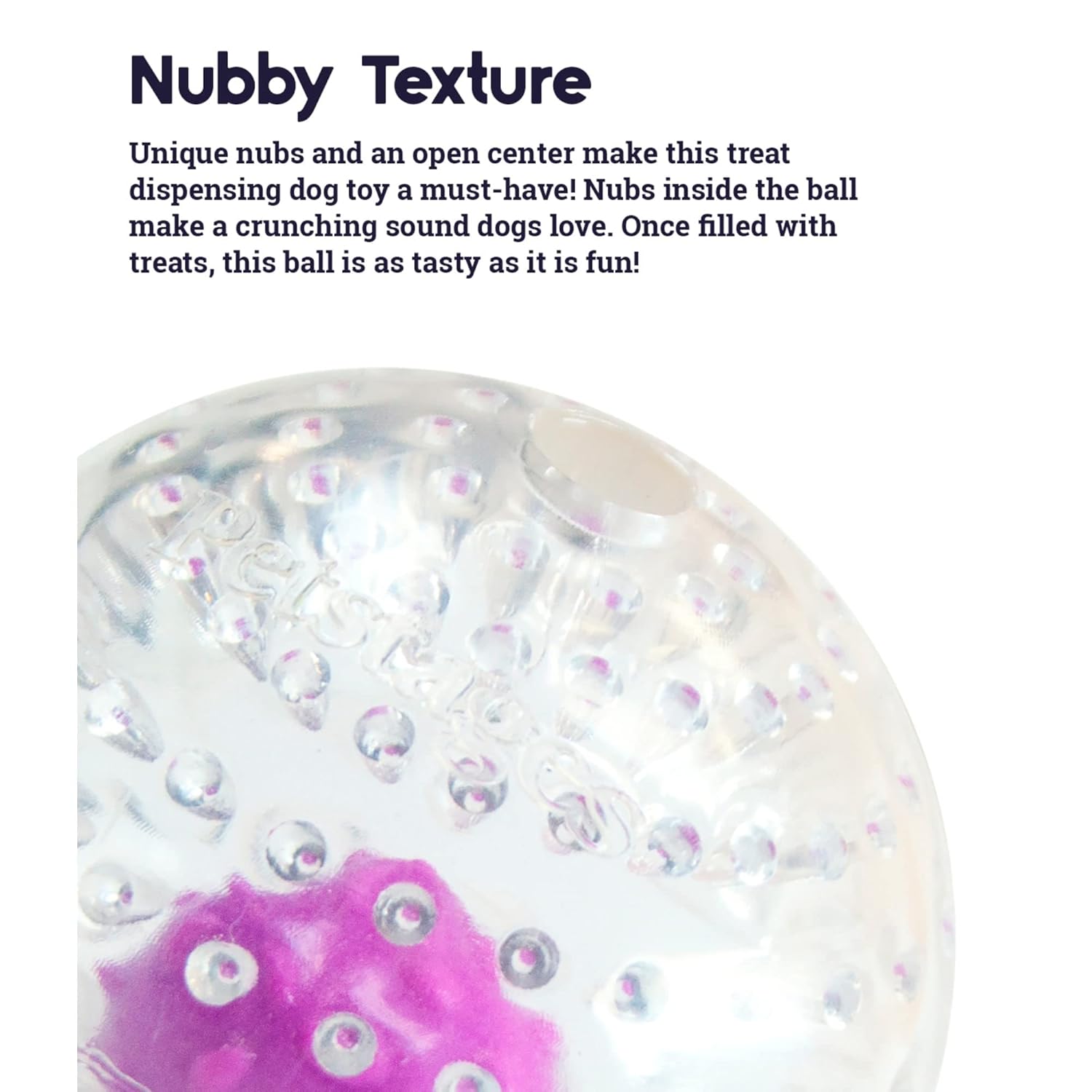 NUBBIEZ TREAT AND SQUEAK DOG BALL PURPLE LARGE