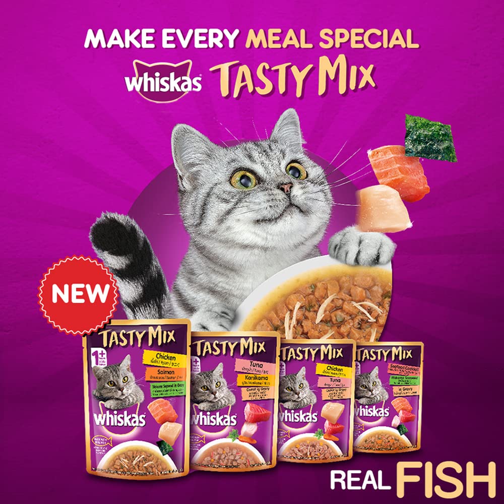 WHISKAS TM CHICKEN SALMON WAKAME SEAWEED IN GRAVY 70G